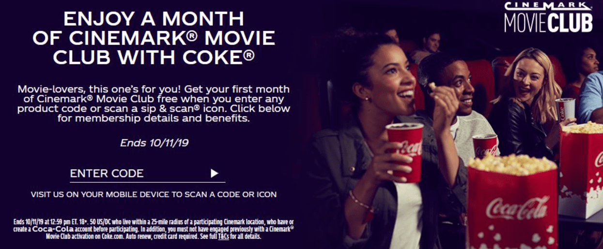 [Expired] Coke Rewards Enter One Code & Get One Month Of Cinemark