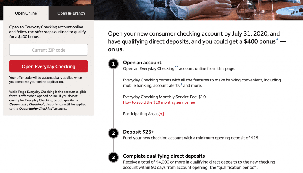 [DEAD] [Nationwide] Wells Fargo 400 Checking Bonus Available Online