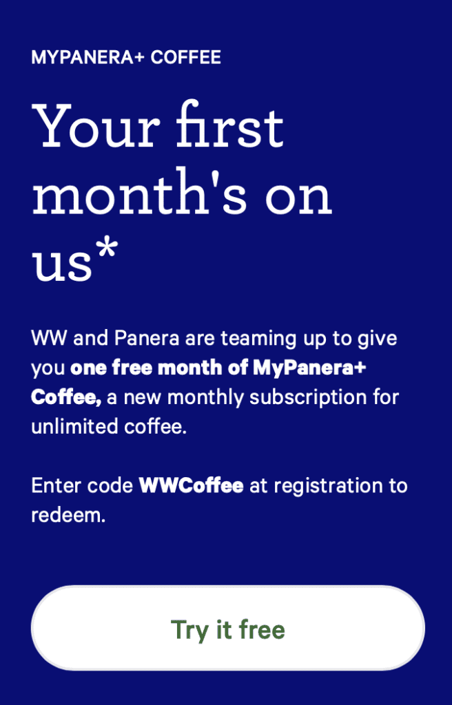 Panera 1 Month Free Unlimited Coffee, MyPanera+ Subscription (First